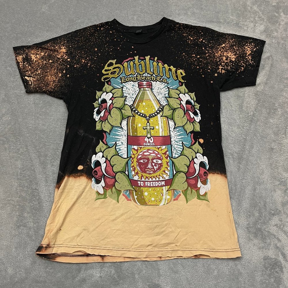 Sublime 40 Ounces To Freedom T-Shirt Bottle Graphic Bleached Black Size Medium